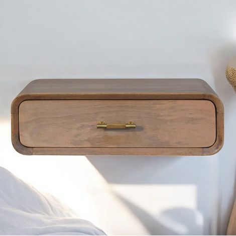 Comodino artigianale in legno massello marrone effetto rovere, 1 cassetto, base autoportante