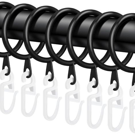Lot de 40pcs Anneaux de Rideau Noirs en métal et Crochets de Rideau,30mm Diamètre Intérieur pour Rideaux de Douche,Rideaux du Sol au Plafond (Noir) (1/5)