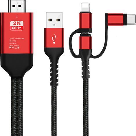 Adaptateur de câble HDMI 3 en 1 Type C/Micro USB/Mobile MHL vers HDMI Miroir Téléphone vers TV/Projecteur/Moniteur HDTV 1080P pour Téléphone Série XS/Android 5.0 et supérieur IO'S9 (1/4)