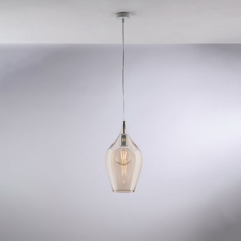 Bonetti Illumina - Ares - Eisenaufhängung mit bernsteinfarbenem Pyrexglas 1 Licht 142 - Ø20 - BL273-S1-AM