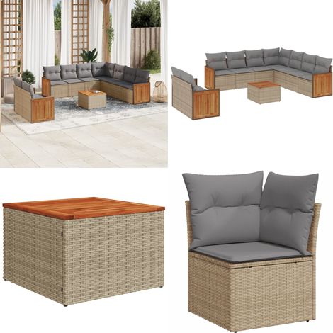 10-tlg. Garten-Sofagarnitur mit Kissen Beige Poly Rattan - Gartenmöbel Set - Rattan Möbel - Outdoor Lounge - Esstisch - Sofasatz - Home & Living (1/5)