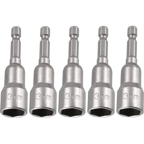 Lot de 5 douilles hexagonales magnétiques 1/4" pour perceuse, visseuse fil (13 x 65 mm) (1/5)
