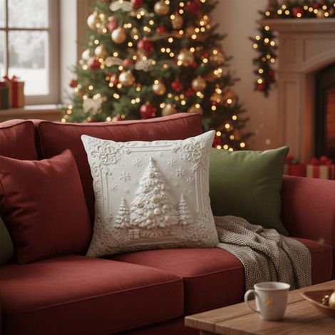 Housse De Coussin Noel - Motif Fete Saint Nicolas Renne Sapin Bonhomme De Neige - 45 X 45 Cm - Fermeture Eclair Invisible - 1 Piece (1/5)