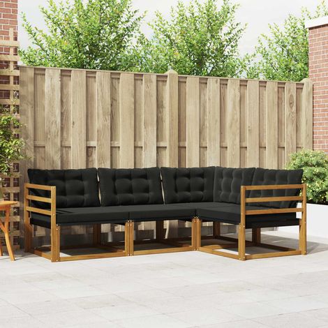Outdoor-Sofagarnitur mit Kissen 4 pcs Natürlich und Schwarz (1/5)
