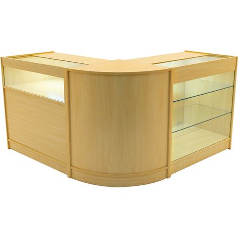 Comptoirs de Vente en MDF Érable à LED Blancs Ensemble Triton CM60 K900 B900 3 Unités de Rangement Étagères Internes Portes Coulissantes Verouillables Réception Bureau Vêtements Bijoux [Clés INCLUS] (1/5)
