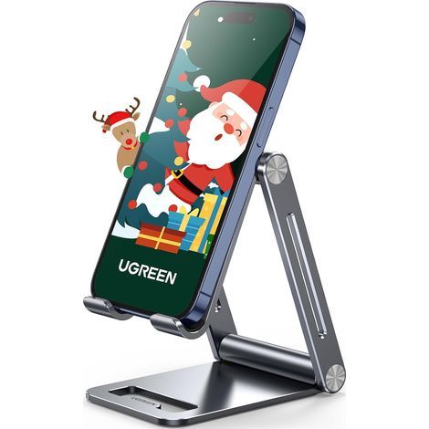Support de téléphone pliable et portable en aluminium, compatible avec iPhone 16 Pro Max, 15 Plus, 14, 13 et 12, Galaxy S24 Ultra, Redmi Note 13, Pixel 9 et iPad Mini (gris) (1/5)