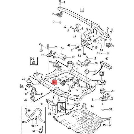 30680750 est une bague de support de transmission moteur avant inférieure compatible avec les modèles S60, S70, V70, XC70 et XC90 de 2001 à 2009, avec un couple inférieur. (1/5)