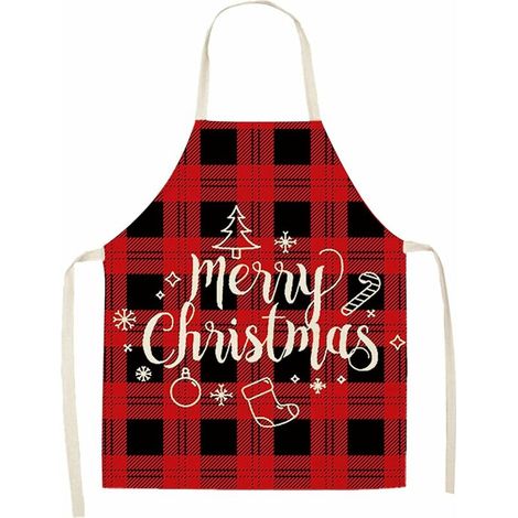 Tablier de Noël, tablier barbecue, 1 pièce Tablier Cuisine, Fabriqué en lin haute densité, durable, difficile à déformer, motif de Noël, pour les familles, restaurant (55 x 68cm),- Lefou (1/5)