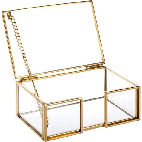 Boîte À Cartes De Visite - Verre Transparent Avec Bordure Dorée - Pour Bureau Et Réunions Professionnelles - 1 Pièce (1/5)