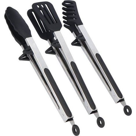 Ensemble de 3 pinces à aliments, acier inoxydable, avec pieds stables, anneau de verrouillage, pour grillades et cuisine (1/5)