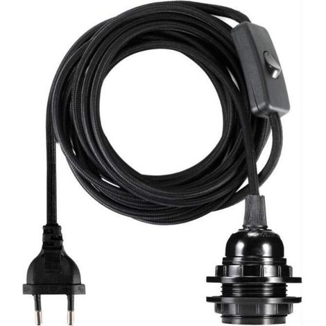Support Ampoule E27 - Douille Avec Interrupteur Intégré - Câble Textile Noir 4,5 M - Kit Suspension Prêt à Installer (1/5)