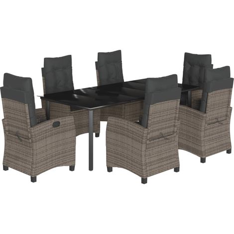 Maison Exclusive - 7-tlg. Garten-Essgruppe mit Kissen Grau Poly R