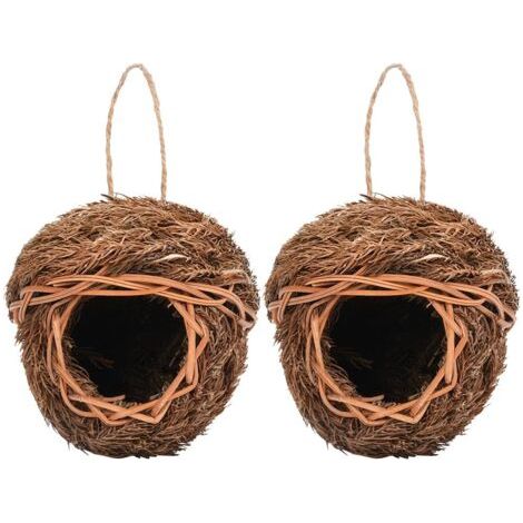 2PCS Nid tissé en Paille Sac de Nidification Nid pour Cage nichoirs à Suspendre Maisons Herbe Nid pour Perruche mésange canari Merle Colibri (1/5)