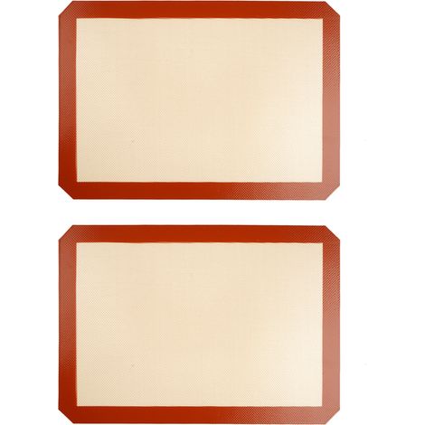 2 pièces Tapis de cuisson rectangulaire, 42 x 29,5 cm, silicone antiadhésif alimentaire, rouge/noir/gris (1/5)