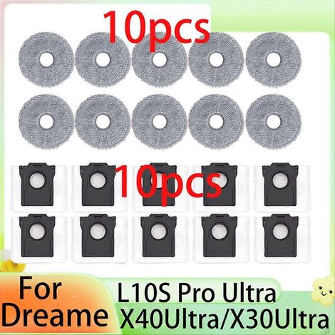 Packung mit 20 Staubbeuteln und Reinigungstüchern für die Saugroboter Dreame X40 Ultra, X30 Ultra, L40 Ultra und Dreame L10s Pro Ultra