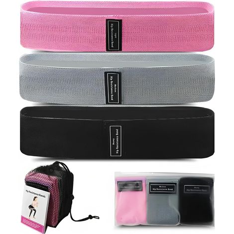 37 cm x 8,3 cm Stoff-Widerstandsbänder, 3er-Set Widerstandsbänder, 3 Stärkestufen, Elastische Sportbänder für Yoga Pilates Fitness Kniebeugen Glute Bridges