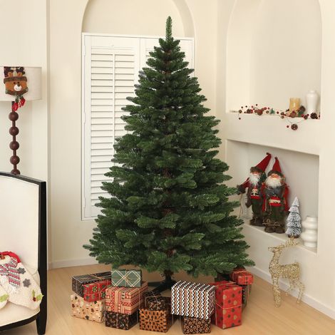 Árbol de Navidad artificial de 180 cm con 1050 ramas ignífugas, árbol de Navidad realista con diseño articulado y base de acero plegable para interiores, color verde. (1/5)