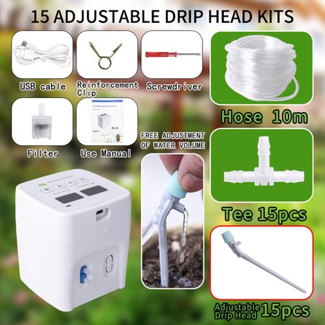 Système d'arrosage automatique pour plantes, kit d'irrigation goutte à goutte avec affichage LED, dispositif d'arrosage à monter soi-même pour jardin. (1/5)