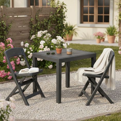 Gartenlounge-Set Corinth, Outdoor Lounge für 2 Personen, ein Tisch Made in Italy, Anthrazit Schwarz (1/3)