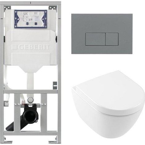 Villeroy & Boch Subway 2.0 compact DirectFlush Ensemble WC - réservoir Geberit - softclose - quickrelease - plaque de commande plaque de commande gris