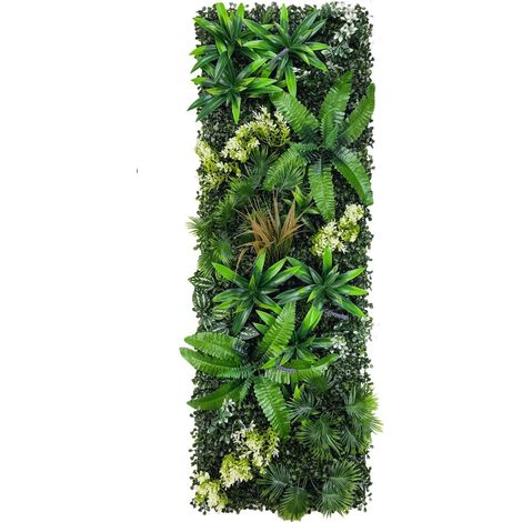 Panneau mural de plantes artificielles 40 x 120 cm – Mur de gazon artificiel fleuri – Tapis de verdure emboîtable pour décorations de mariage, vitrines, murs intérieurs et événements. (1/5)