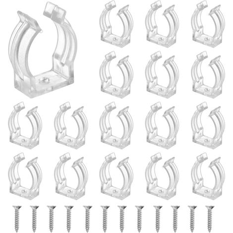 T6 U Clips for Fluorescent Tube Holders, Plastic Pipe Clips with Screws for LED Bulbs, Ceiling Lamps, Clear, Pack of 18 (1/5)