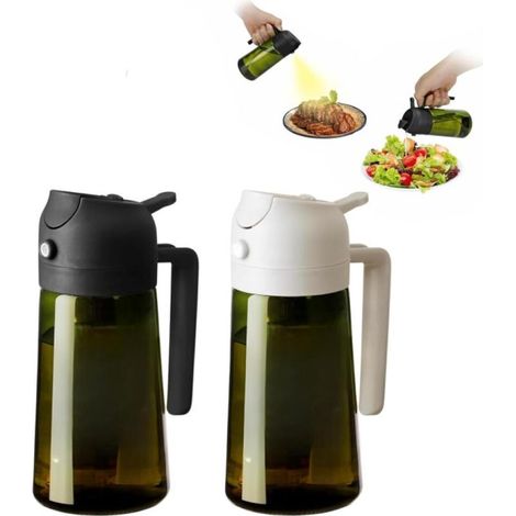 2 Pièces Pulvérisateur et Distributeur 2 en 1 470ml (Noir Blanc)) Spray Huile en Verre Anti UV,Sans BPA,pour Cuisine,Salades,Barbecue et Friteuse d’Air (Vert Foncé (1/5)