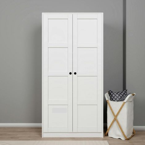 Armoire de chambre blanche 2 portes à cadres MARFA