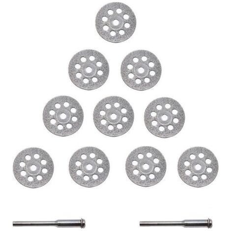 10 Pcs Disque Diamant Coupe de Diamant Matériaux 22 mm + 2 x Mandrin en Acier au Carbone Fraiseuses à Lamelles PourIdéal Pour la Coupe Pierres Précieuses, Verre, Céramique, Porcelaine, Carreaux (1/5)