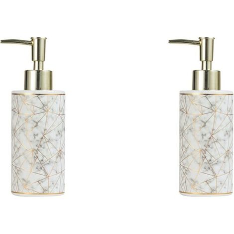 2X 300Ml Élégant Hôtel Salle de Bains Marbre en Céramique Lotion Shampooing Distributeur de Savon Liquide Pompe Bouteille de Stockage Blanc (1/4)