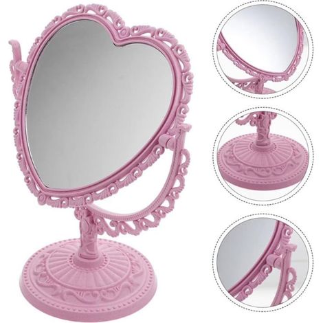 Miroir Cosmétique Double Face - Forme Coeur - Rotation 360° - Sans Déformation - Pour Salle De Bain Chambre - 1 Pièce (1/5)