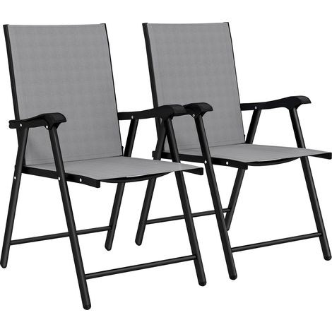 Set mit 2 Klappstühlen mit hoher Rückenlehne und Armlehnen, Hellgrau (1/5)