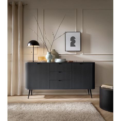 AX LIVING Schubladenschrank Kommode Salvia KS168 168 cm breit Schwarz