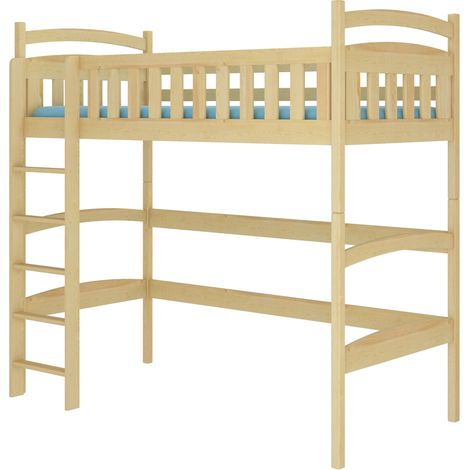 Lit enfant mezzanine bois de pin naturel 90x200 Mikola (1/5)