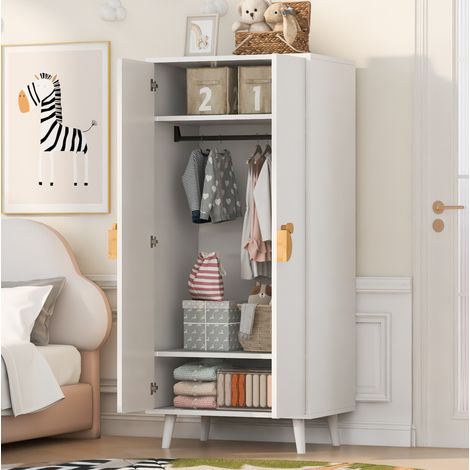 Armario ropero de 70 x 55 x 170 cm con 2 puertas, MDF blanco, gran capacidad de almacenamiento (1/4)