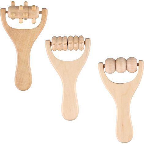 Set di 3 rulli massaggianti in legno per mani e schiena. Rullo massaggiante per schiena e mani, massaggio dei punti di pressione, automassaggio di tutto il corpo, rilassamento muscolare e massaggio de
