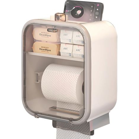 Toilet Paper Holder Wall Mounted Waterproof Toilet Paper Dispenser with Storage Shelf Self Adhesive No Drilling for Toilets and Kitchens (1/5)