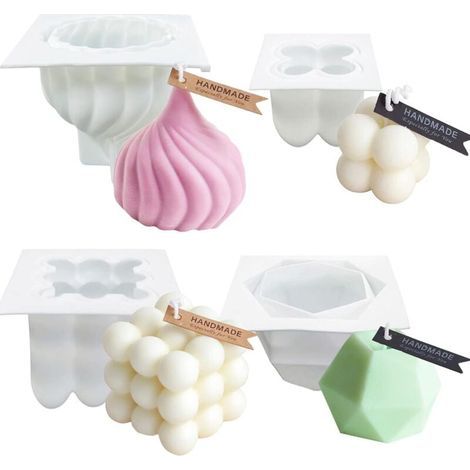 Moldes de silicona para velas de 4 piezas, molde para velas de burbujas, moldes antiadherentes 3D para hornear chocolate, moldes de silicona para cera de velas, jabón artesanal, pudín. (1/4)
