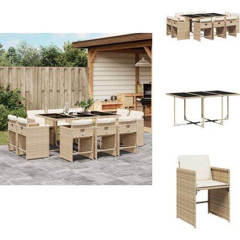 Ensemble à manger de jardin et coussins 11 pcs beige poly rotin - Salon De Jardin - Meuble De Jardin - Set De Salon De Jardin - Résine Tressée - Poly Rotin (1/5)
