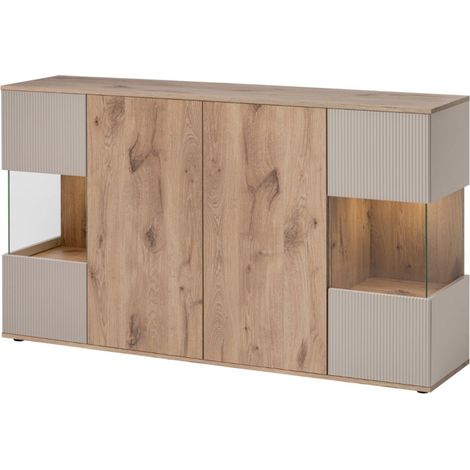 Buffet ERINA – 2 Türen, 4 Schubladen – Helles Eichenholz & Beige