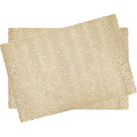 Lot de 2 sets de table en polypropylène 30x45 cm – Rectangulaire effet filament or – Entretien facile avec éponge – Linnea