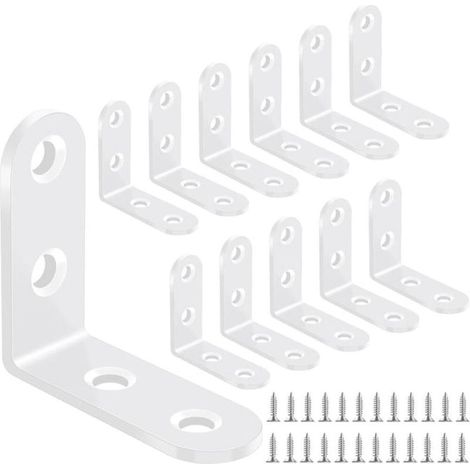 Lot de 12 équerres d'angle en L 40 mm x 40 mm pour supports de table et de chaise, connecteurs pour meubles en bois, blanc (1/4)