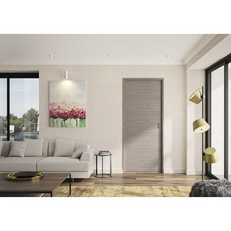 Optimum – Bloc porte ajustable décor chêne taupe VÉRONE – poussant gauche/poignée à droite – 204 x 83 cm – Vissage invisible et joint phonique