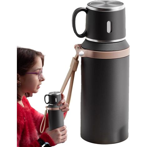 Isolierter Edelstahlbecher mit großem Fassungsvermögen, tragbarer doppelwandiger Becher, auslaufsichere Edelstahl-Wasserflasche mit Glasinnenseite, ideal für Outdoor-Aktivitäten, Fitnessstudio oder Sc