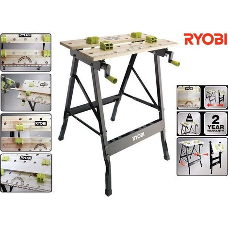 Ryobi RWB01 Piano Lavoro Pieghevole Max 100 Kg 605x180x120 mm Bamboo Metallo (1/5)