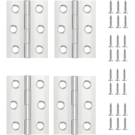 AIMOONSA - Lot de 4 charnières plates inox 44×32×1,2 mm (6 trous) avec 24 vis, fixation à vis (1/5)
