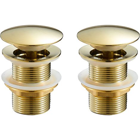Bonde de lavabo avec trou trop-plein bouchon à ressort fendu chromé 2pcs Laiton Or (1/5)