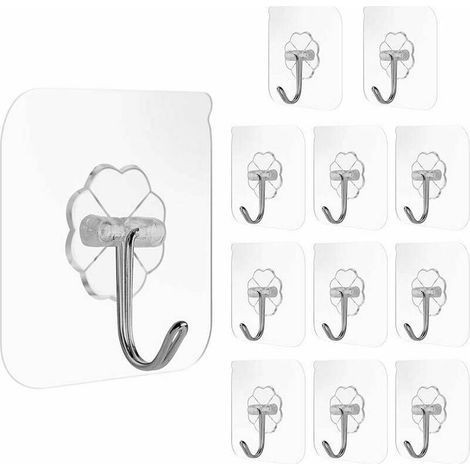 12 Stück Handtuchhalter mit Saugnapf, transparent, selbstklebend, quadratisch, wiederverwendbar, aus Edelstahl, für Küche und Bad (1/5)
