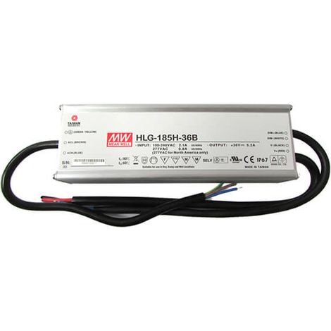 MW MEAN WELL HLG-185H-12B Led Driver Corrente Costante CC 13A 6-12VDC Alimentatore Voltaggio Costante CV 12V 156W Dimmerabile 1-10V PWM (1/2)
