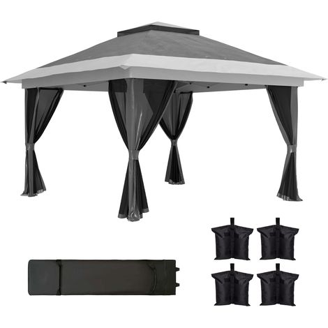 Gazebo da Giardino Pop-Up 356x356x280 cm Altezza Regolabile e Protezione UPF50+ Borsa con Ruote Grigio (1/5)